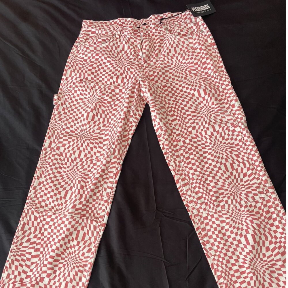 NWT Pleasures Size 34 Washy Double Knee Work Pants P23F008-Red